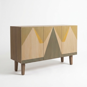 Buffet moderne en bois avec incrustation géométrique montagne, meuble TV 3 portes, meuble d'appoint pour salon, mobilier de maison - Product Image 2
