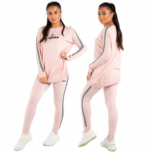 Women Winter Hooded 2 Piece Eco-Friendly Heavyweight Lounge <b>Set</b> <b>Pink</b> Long Sleeve Top Leggings <b>Tracksuit</b> Casual Loungewear Co-ord - Product Image 1