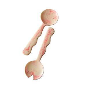 Ensemble élégant de cuillères et fourchettes à salade en résine, faits à la main, de luxe, pour fêtes, ustensiles de table avec long manche, design moderne et écologique - Product Image 1