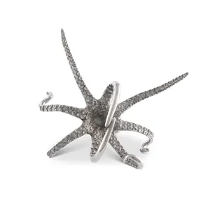 Sculpture de pieuvre plaquée argent en alliage de zinc, décoration artistique, thème animal, forme irrégulière, décoration d'intérieur - Product Image 1