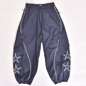 Unisex Navy Blue <b>Cargo</b> Pants With <b>White</b> Stars Print Drawstring Waist Quick Dry Polyester Adult Streetwear Joggers - Product Image 1