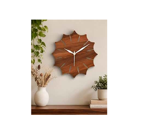 Mid Century Modern Sunburst Wooden Wall <b>Clock</b> Quartz Analog Cutout Design with Minimalist round wooden wall <b>clock</b> Silent quartz - Product Image 2