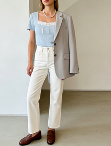 Women's Eco-Friendly Slim Fit Short Sleeve T-Shirt Square Neck Lace Bow Simple Patchwork Breathable Cute Knit Casual Sporty - Product Image 5