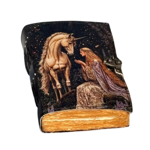 Diario de cuero creativo hecho a mano con diseño de unicornio, cuaderno de fantasía con papel de borde deshilachado vintage, diario encuadernado en cuero, regalo de Rajastán - Product Image 1