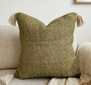 Housse de coussin tissée à la main en terre cuite 20 × 20 pouces avec franges aux coins, coussin décoratif texturé, décoration d'ambiance bohème - Product Image 3