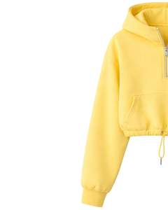 Sudadera con capucha de forro polar amarilla personalizada, con cremallera corta, bolsillo canguro, dobladillo con cordón ajustable, estilo casual urbano, cálida, para mujer - Product Image 2