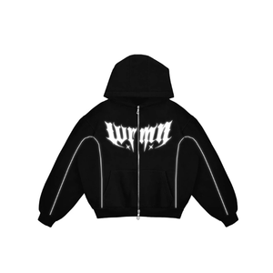Black Reflective <b>Gothic</b> Zip Up Hoodie | Glow in Dark Streetwear Hoodie |Reflective Hooded <b>Jacket</b> |OEM Private Label Manufacturer - Product Image 1