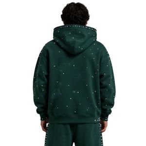 Sweat à capuche vert foncé avec strass pour homme, coupe oversize, en polaire, personnalisable avec logo, streetwear, épais, décontracté, hiver - Product Image 2