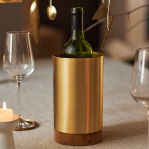Enfriador de Vino de Acero Inoxidable de Lujo con Base de Madera, Enfriador de Champán Moderno, Cubitera para Decoración de Bar en Casa - Product Image 6