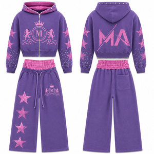 Conjunto Deportivo para Hombre, Color Morado y Rosa con Estampado de Estrellas, Lavado a la Piedra, 100% Algodón, 450 Gsm, Lavado Ácido, Corte Holgado Informal, Ropa de Invierno - Product Image 1