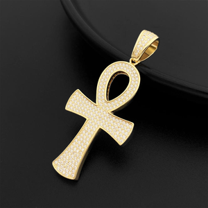 Colgante de Moissanita con Cruz Ankh, Plata 925 con Acabado Dorado, Collar con Colgante de Símbolo Egipcio - Product Image 1
