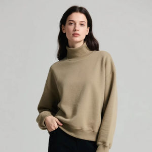 2026 Women's Mockneck Solid 100% Cotton High Quality Fleece Pullover Mock Neck Sweatshirt Custom Logo OEM Service - Product Image 1