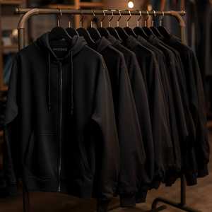 Sudadera con capucha negra con cremallera completa para hombre, talla grande, estilo casual, oversize, streetwear, OEM - Product Image 2