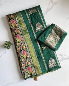Sari indien de boutique en Khadi, style Gujarati, avec motif floral et oiseaux, tissé à la main, séchage rapide, pour femme, tenue de mariage, sari de mariée traditionnel - Product Image 2