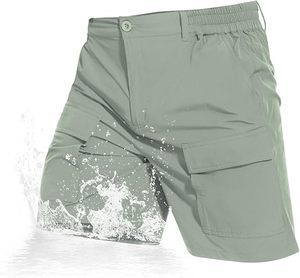 Shorts de sport pour homme en toile de coton/élasthanne bleu marine uni, à séchage rapide, anti-plis, respirant, protection UV, avec poches et taille élastique - Product Image 1