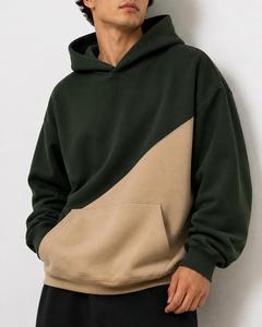 Sudadera con Capucha Oversize Premium Verde Bosque Invernal con Bloques de Color, Panel Diagonal de Forro Polar, Estilo Urbano, Servicio OEM Personalizado - Product Image 5