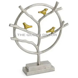 Hot Sale Superior Quality Aluminum Metal <b>Tree</b> And Golden Birds Design Round Shape Silver Plated Decorative Sculptures - Product Image 1