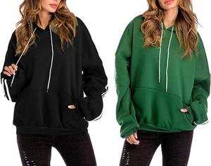เสื้อสเวตเชิ้ตมีฮู้ดโอเวอร์ไซส์สำหรับผู้หญิง สีพื้น แขนยาว ผ้าฝ้ายฟลีซ ใส่ได้ในฤดูใบไม้ร่วง สวมใส่สบาย ระบายอากาศได้ดี - Product Image 3