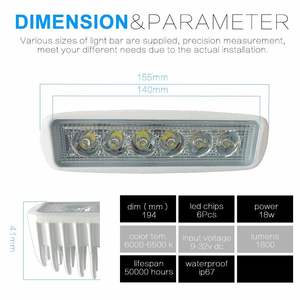 2pcs 6Inch 18W <b>Single</b> Row <b>LED</b> <b>Light</b> Bar Waterproof 1800LM Flood Beam Driving Fog <b>Lights</b> with Back <b>Lights</b> for Offroad Work - Product Image 3