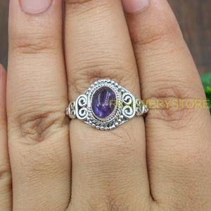 Anillo Hecho a Mano de Plata de Ley 925 con Gema de Amatista Natural, Estilo Boho Vintage, Piedra Púrpura Ovalada, Joyería para Mujer, Anillo de Moda, Venta al por Mayor - Product Image 4