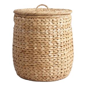 Sturdy High Cylinder Water Hyacinth Storage Boxes Bins Classic Sustainable Straw Storage <b>Basket</b> Woven <b>Lid</b> for Laundry Use Made - Product Image 1