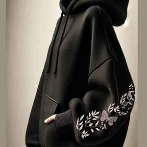 Sudadera con Capucha Oversize de Felpa 100% Algodón, Suave y Cálida, con Detalle de Lentejuelas y Bordado 3D, Estilo Casual de Otoño - Product Image 4