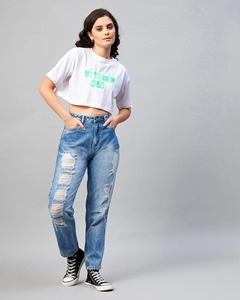 เสื้อครอปสตรีทแวร์ทรงโอเวอร์ไซส์ ไหล่ตก ทรงบ็อกซี่ แขนสั้น คอกลม ผ้าฝ้ายลำลอง เสื้อหลวมๆ เสื้อครอปโอเวอร์ไซส์สำหรับผู้หญิง - Product Image 4
