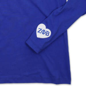 T-shirt à manches longues avec patch à sequins Zeta Phi Beta, bleu royal, lettres grecques, vêtements de sororité, haut en coton élégant - Product Image 3