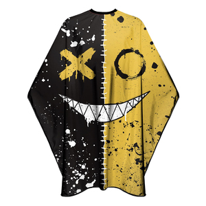 Capa de Peluquería con Estampado de Salpicaduras Negras y Amarillas, Diseño de Cara Xo, Poliéster Resistente al Agua - Product Image 1