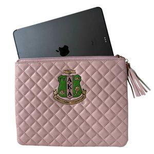 AKA Quilted Tech Pouch Pink Cosmetic Bag Travel Organizer Zipper <b>Case</b> Alpha Style Sorority Greek Apparel Accessory Storage Bag - Product Image 2
