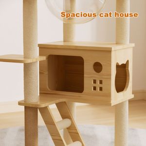 Árbol para Gatos Moderno de 48.8 Pulgadas con Postes Rascadores Cubiertos de Sisal, Árbol para Gatos de Madera para Interiores con Percha Superior, Cómodo Centro de Actividades para Gatos - Product Image 4