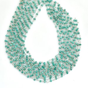 Chaîne de chapelet en larimar hydrofugé, perles rondelles facettées de 3 mm, fil plaqué argent, chaîne en vrac pour la fabrication de bijoux - Product Image 4