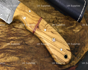 Cuchillo de hoja fija con mango de madera industrial UA Supplies, acero de Damasco, punta de gota, 0.5mm de grosor, 8 pulgadas de longitud total, para exteriores y EDC - Product Image 4