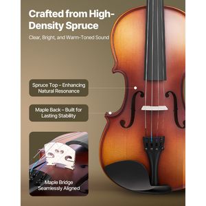 Set Violino 4/4 per Adulti con Custodia Rigida, Resina, Arco, Spalliera, Ponticello e Accessori Extra per Principianti, Studenti e Novizi - Product Image 2