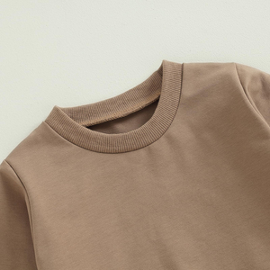 Ensemble survêtement hiver en molleton de coton pour bébés et enfants : sweat-shirt à col rond et poignets déchirés avec pantalon – Grande demande - Product Image 4