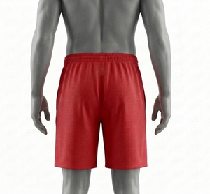Shorts pour hommes à taille élastique rouge avec poches, coupe classique, couleur unie, vêtements de sport d'été - Product Image 3