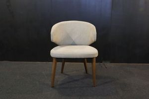 Modern Acrylic Upholstered <b>Dining</b> <b>Chair</b> with <b>Teak</b> Wood Legs Midcentury Design Apartment Furniture Model CHA76 - Product Image 2