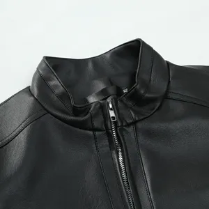 Chaqueta de Motociclista Vintage Premium GURUNA-Z para Hombre, Cuero PU Marrón, Cuello Alto, Cierre de Cremallera, Bloques de Color, Resistente al Viento, Forro Grueso de Lana - Product Image 6