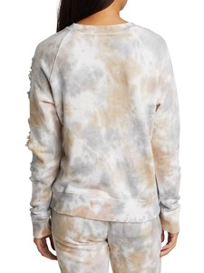 Sweat-shirt tie-dye vieilli beige gris marbré déchiré et usé pour femme, col rond, style vintage streetwear, coton, personnalisable OEM - Product Image 5