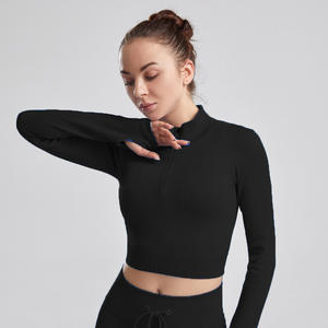 Ropa Deportiva para Mujer, Camiseta de Yoga sin Costuras de Color Sólido, Manga Larga, Top Corto para Entrenamiento, Secado Rápido, Transpirable, Conjuntos de Yoga - Product Image 4