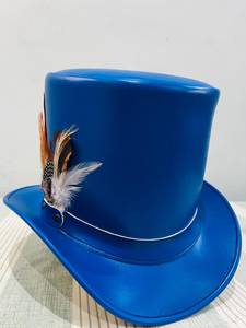 Sombrero de copa de cuero azul con plumas para adultos, disfraz de fiesta unisex - Product Image 6