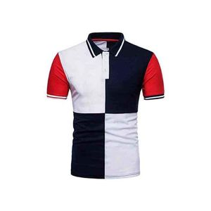<b>Men's</b> Geometric Color Blocked Short Sleeve Polo Shirt Slim Fit Casual Knitted Top - Product Image 2