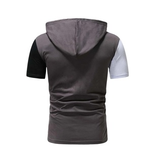 <b>Short</b> <b>Sleeve</b> Hooded Tee Custom <b>Hoodie</b> Sweatshirt Casual Color Block Sports T-shirt for Men - Product Image 2