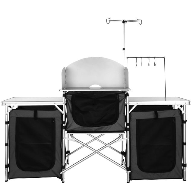 Aluminum Camping Kitchen Table with Detachable 3 Cupboard Outdoor Cook Station for Hiking Includes Carrying Bag for Storage