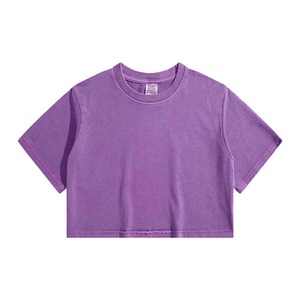Women's <b>Light</b> Green Crop Top Short Sleeve Crew Neck Loose Fit Casual Solid Color 100% Cotton Jersey Breathable Knitted <b>T</b>-Shirt - Product Image 3