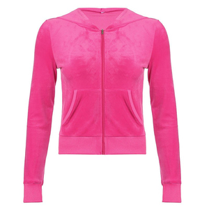 Women Green Velour Hooded <b>Zip</b>-<b>Up</b> <b>Crop</b> Top With Side Pockets Casual Autumn Wear Full Sleeve Tracksuit Set - Product Image 5