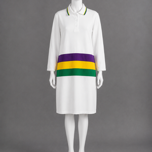 Robe en coton éponge de qualité supérieure pour femmes, style polo, longueur genou, manches 3/4, confortable, décontractée, pour le bureau, Mardi Gras - Product Image 1