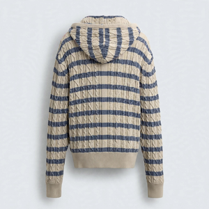 Suéter de punto a rayas con cremallera SPINE CRAFT, casual, de hombros caídos, manga larga, cuello vuelto, para mujer, estilo moderno. - Product Image 3
