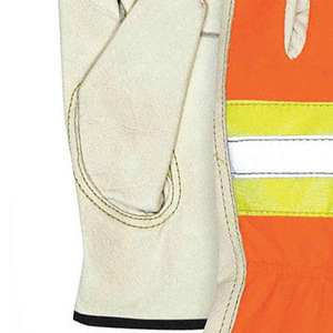 Reinforced Hi Vis Leather Workwear <b>Gloves</b> with Safety Cuff Comfortable Reflective Design for Industrial Use <b>Drivers</b> & Gardeners - Product Image 4