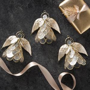 Juego de 3 Adornos Navideños de Ángel Dorado, Estilo Concha de Capiz, Adornos Colgantes para Árbol con Alas de Ángel, Decoración Elegante para el Hogar en Navidad - Product Image 2